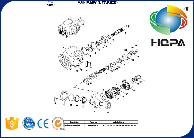 Hydraulische Hauptdichtungs-Ausrüstung der pumpen-XKAH-00824 für Bagger Hyundai R55-7