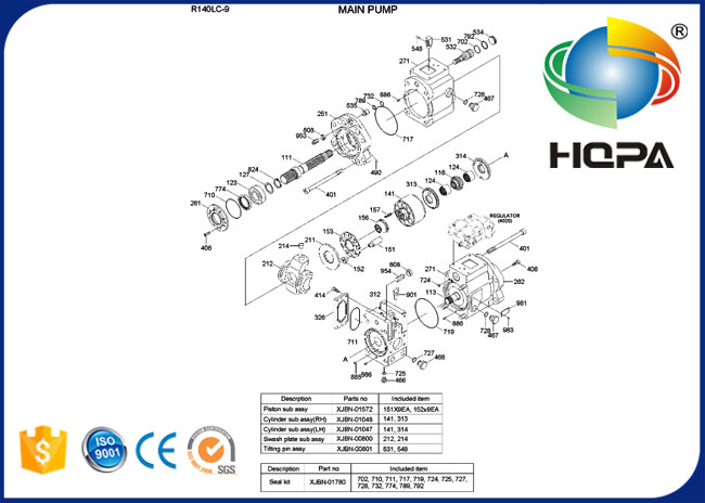 XJBN-01780 XJBN01780 hydraulische Hauptpumpen-Dichtungs-Ausrüstung für Hyundai R140LC-9