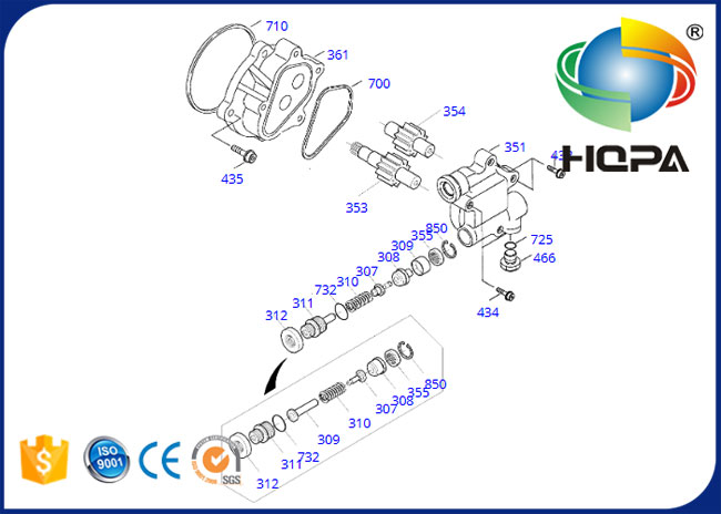 Hydraulische 719211KT Zahnradpumpe-Dichtungs-Ausrüstung für Bagger Doosan SOLAR-130LC-V