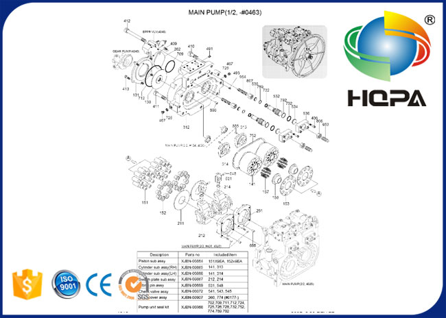 XJBN-00966 XJBN00966 hydraulische Hauptpumpen-Dichtungs-Ausrüstung für Hyundai R450LC-7