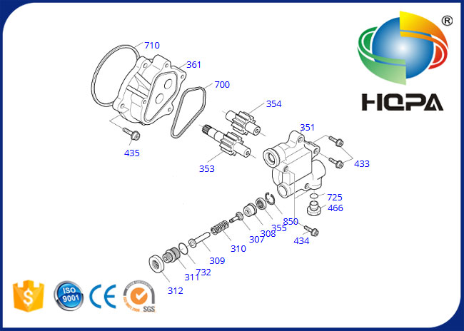 Teilnummer:  1.180-00460 Gruppe:  Hydraulische Zahnradpumpe-Robbe Kit Fit für Modell: Doosan DH215-9 DX225NLC SOLAR-220LC-6