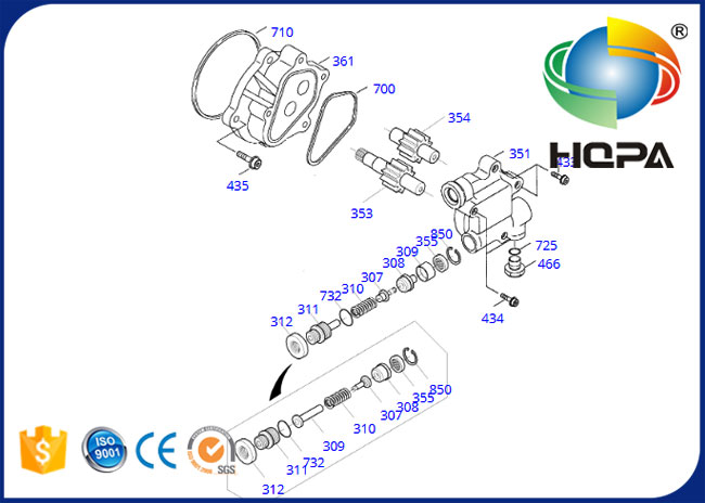 Hydraulische 1518AKT Zahnradpumpe-Dichtungs-Ausrüstung für Doosan DH258-7 SOLAR-220LC-V