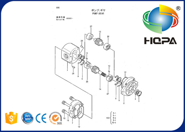 0408207 hydraulische Zahnradpumpe-Dichtungs-Ausrüstung für Bagger Hitachi EX100-2