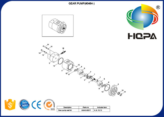 XKAG-00017 XKAG00017 hydraulische Zahnradpumpe-Dichtungs-Ausrüstung für Hyundai R450-7 R520LC-9S